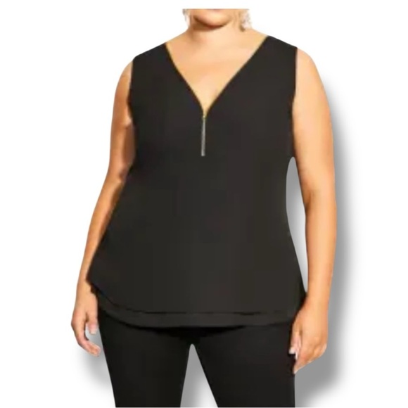 CITY CHIC Sexy Zip Top - Plus 16 (Small) Black / Gold - Picture 1 of 11